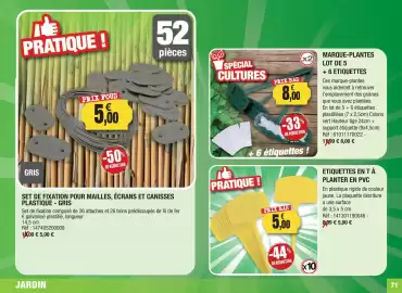 Catalogue Outiror page 71: MARQUE-PLANTES €8,00, SET DE FIXATION POUR MAILLES, ÉCRANS ET CANISSES PLASTIQUE - GRIS €5,00