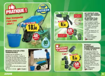 Catalogue Outiror page 85: Kit pistolet+rac- cords+nez robinet 1/2⟫-3/4>> bi-matière plas- tique sur carte €6,38