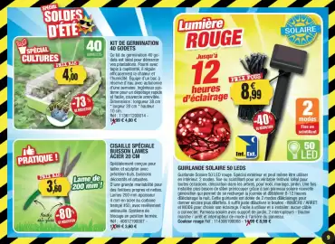 Catalogue Outiror page 9: Cisaile speciale buisson lames acier €3,60, Guielande solaire 50 leds €8,99