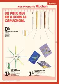 Catalogue Auchan page 11: STYLO BILLE A CAPUCHON ANIMAL €0,99, STYLOS GEL TETE DEMONSTRE AUCHAN €1,29