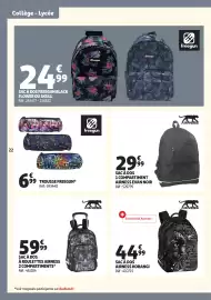 Catalogue Auchan page 22: SAC À DOS FREEGUN BLACK FLOWER OU SKULL €24,99, TROUSSEFREEGUN €6,99