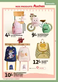 Catalogue Auchan page 3: SAC GOÛTER PAPILLON €4,99, SAC GOÛTER PELUCHE CHAT ROSE OU DINO €9,99