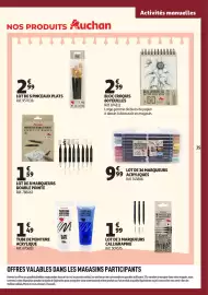 Catalogue Auchan page 35: Lot de 5 pinceaux plats €2,99, Bloc croquis 60 feuilles €2,99