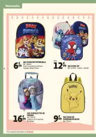 Catalogue Auchan page 4: SAC À DOS PAT PATROUILLE €6,99, SAC À DOS 3D €12,99