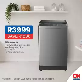 OK Furniture catalogue Page 4: Hisense 11kg Metallic Top-Loader Washing Machine €3.999,00