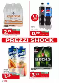Volantino Coop Pagina 6: Acqua naturale Panna €2,19, Succo Santal €1,29