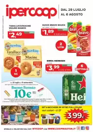 Volantino Ipercoop Pagina 1: Tarallucci/Macine Mulino Bianco €2,49, Succo Bravo Rauch €1,89