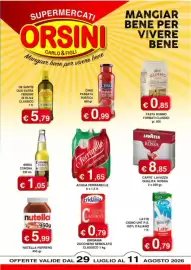 Volantino Orsini Market Pagina 1: ACQUA FERRARELLE €1,65, Latte Cigno UHT P.S. €0,79