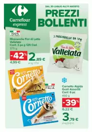 Volantino Carrefour Express Pagina 1: Mozzarella Fior di Latte Vallelata €2,89, Cornetto Algida €3,79