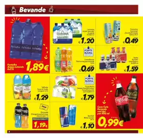 Volantino Iper Super Conveniente Pagina 4: Coca-Cola Bevande €0,99, Fonte Buona Nettare Pera/Albicocca/Pesca/Succo Ace €1,79