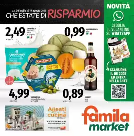 Volantino Famila Market Pagina 1: Melone retato €0,99, Granarolo mozzarella fresca €2,49