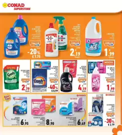 Volantino Conad Superstore Pagina 23: Detersivo per lavatrice Perlana €4,19, Detersivo per lavatrice Dash €8,99