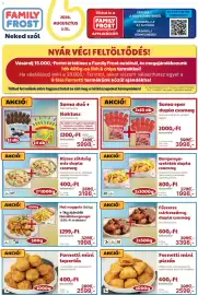 Family Frost akciós újság Oldal 1: Fornetti mini tepertős €2.599,00, Burgonyaszeletek dupla csomag €1.998,00
