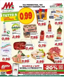 Volantino MA Supermercati Pagina 1: Acqua Fabia Naturale €0,99, Prosciutto San Daniele stagionato 1° qualità €1,99