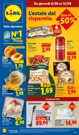 Volantino Lidl settimana 32 Pagina 1: Nostromo Tonno 'Il Morbido' €3,99, Gelatelli Cono gelato €1,99