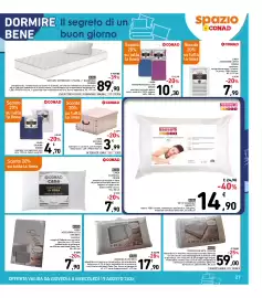 Volantino Spazio Conad Pagina 27: SET EASY MATERASSO 1 PIAZZA + 1 GUANCIALE DORMIR €89,90