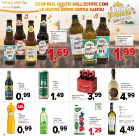 Volantino Todis Pagina 16: Birra Estrella Damm €3,99, Canaria Frutti di Bosco €1,29