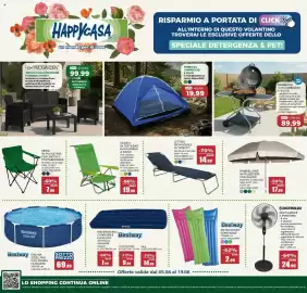 Volantino Happy Casa Pagina 1: TAVOLO CON 2 POLTRONE E DIVANO 2 POSTI €99,99, Bestway materassino gonfiabile €2,99