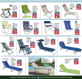 Volantino Happy Casa Pagina 15: SDRAIO RECLINABILE CON BRACCIOLI €39,99, SPIAGGINA PIEGHEVOLE CON CUSCINO €19,99