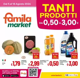 Volantino Famila Market Pagina 1: Deox Lavatrice €3,00, SAN BENEDETTO THÈ PESCA/LIMONE €0,50