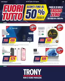 Volantino Trony Pagina 1: SAMSUNG SMART TV UE55M70HAUXZT €499,00, WHIRPOOL LAVATRICE FFB 9479 BV IT €399,00