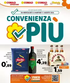 Volantino Conad Margherita settimana 32 Pagina 1: Pasta Barilla €0,89, Birra Moretti €1,59