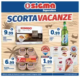 Volantino Sigma Superstore Pagina 1: RIO MARE TONNO FILO D'OLIO €6,99, KIMBO CAFFE' GUSTO DI NAPOLI €9,99