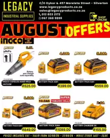 Legacy Industrial Supplies catalogue Page 1: Ingco battery pack 5.0Ah €559,00, Ingco battery pack 4.0Ah €399,00