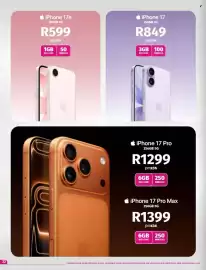 Vodacom catalogue Page 22: IPhone 17 Pro 256GB 5G €1.299,00, IPhone 17 256GB 5G €849,00