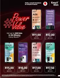 Vodacom catalogue Page 3: Honor X6c €17,50, Huawei nova Y63 €16,00