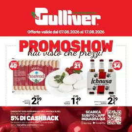 Volantino Supermercati Gulliver Pagina 1: Birre in bottiglia Ichnusa €2,29, Tomini Botalla All'etto €1,49