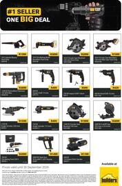 Builders Warehouse catalogue Page 2: CAT 1400 W Circular Saw €1.999,00, CAT DX17 Impact Drill €599,00