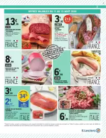 Catalogue E.Leclerc page 3: Negroni Jambon cru en tranches €2,57, Cochonou Saucisson Pavé Nature €13,95