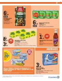 Catalogue E.Leclerc page 39: LE SAVOUREUX Thon entier à l'huile d'olive €3,40, MEI ASIA Sauce de piments pour volailles €1,31