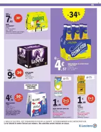 Catalogue E.Leclerc page 43: METEOR WHITE IPA €1,85, LA BISE LA BICHE LA BIÈRE €1,60