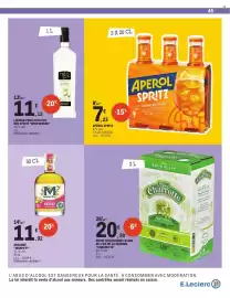 Catalogue E.Leclerc page 45: APEROL SPRITZ €7,23, NÉO Spritz HUGO FLEUR DE SUDERU €11,12