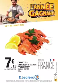 Catalogue E.Leclerc page 5: PESCANOVA Crevettes entières cuites ASC €7,15