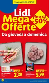 Volantino Lidl settimana 33 Pagina 2: Noribérica Tranci di pesce spada €5,99, Mini spiedini di pollo €2,29
