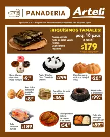 Folleto Arteli Página 9: Pastel 3 leches Oreo Chocolate Grande €299,00, Pan dulce artesanal espiral o novia €8,90