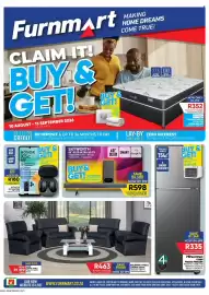 Furnmart catalogue Page 1: Baldwin 4-Piece Lounge Suite €6.999,00, Hisense combi fridge/freezer €4.699,00
