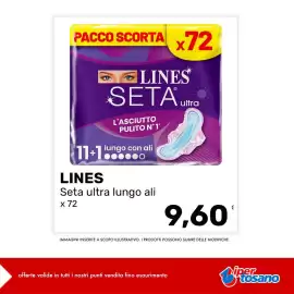 Volantino Iper Tosano settimana 33 Pagina 5: Lines Seta ultra lungo ali €9,60