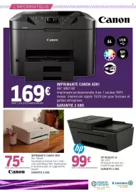 Catalogue E.Leclerc Espace Culturel page 11: Canon Imprimante 3EN1 €75,00, HP DeskJet IA €99,00