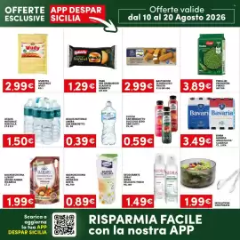 Volantino Despar Sicilia Pagina 24: Acqua naturale libera San Benedetto €0,39, Bagnoschiuma milmil avena bio €0,89