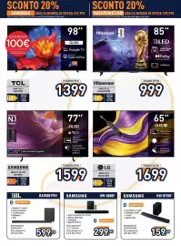 Volantino Unieuro Pagina 2: Hisense SMART TV 4K QLED 8507S PRO €999,00, Samsung soundbar €299,90
