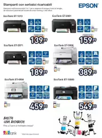 Volantino Unieuro Pagina 34: Epson EcoTank ET-3956 €389,90, Epson stampante €189,99
