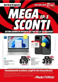 Volantino MediaWorld Pagina 1: Google Pixel + Gemini Smartphone Pixel 10a €399,20, Hp Notebook 15-FD1008NLX €679,20