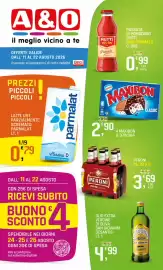 Volantino A&O Pagina 1: Peroni €3,69, Maxibon classic Nestlé €2,90