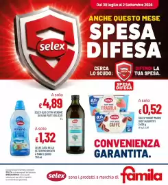 Volantino Famila Pagina 1: Selex yogurt magro gusti assortiti €0,52, Selex casa bella detersivo bucato a mano liquido €1,32
