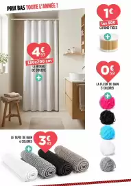 Catalogue Centrakor page 6: Le rideau de douche €4,97, Le tapis de bain 4 coloris €3,93