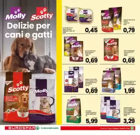 Volantino Eurospar settimana 33 Pagina 25: Bocconcini in salsa Molly €0,69, Snack stick per gatti Molly con salmone €0,69